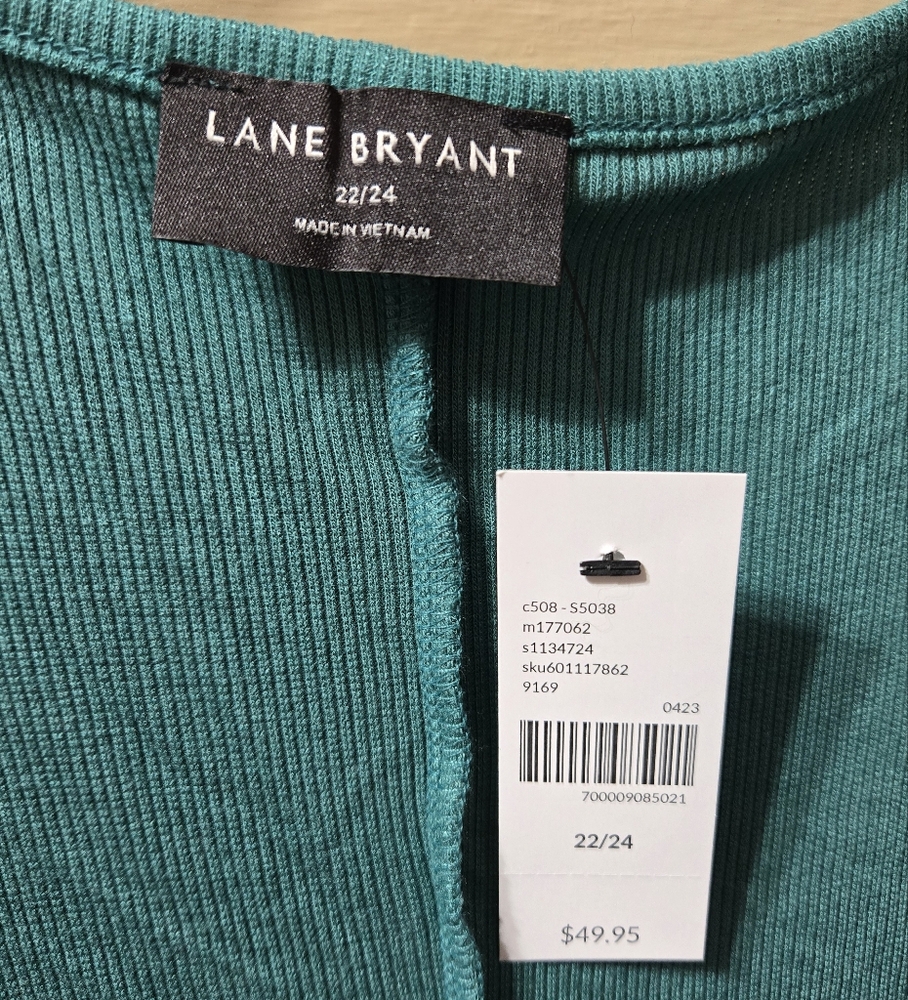 Lane Bryant Antique Green Flutter Sleeve Real Wrap Top NWT Size: 22/24 - Picture 3 of 5
